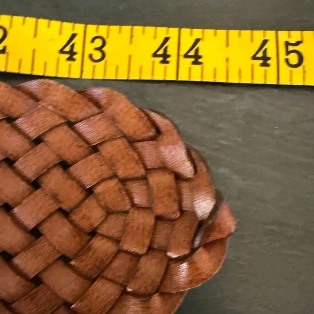 Wide Woven Braided leather belt with silver-colored buckle. XL